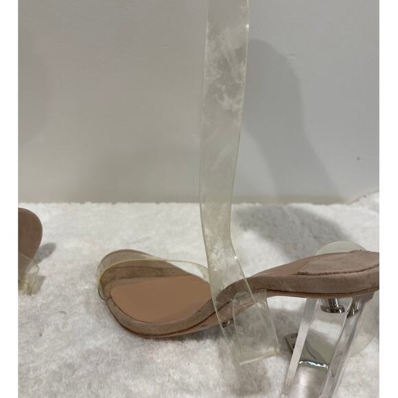 NEW Tony Bianco Kiki Clear Vynalite/Blush Kid Suede Leather Ankle Wrap Heels W 8 - Picture 9 of 11
